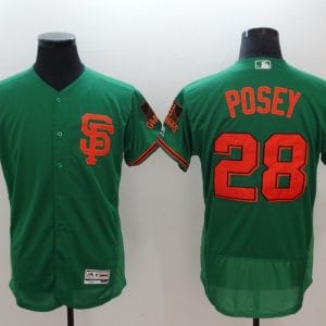 San Francisco Giants #28 Buster Posey Green St Patrick's Day Flexbase Stitched Jersey