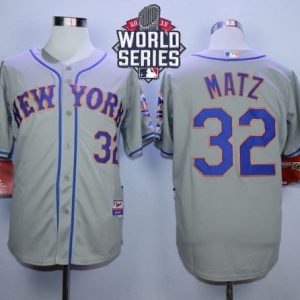 Mets #32 Steven Matz Grey Road Cool Base W 2015 World Series Patch Stitched Jersey