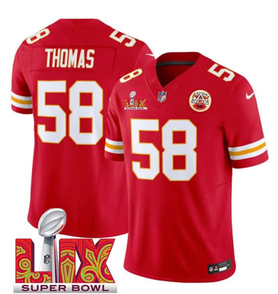 Kansas City Chiefs #58 Derrick Thomas Red 2025 F.U.S.E. Super Bowl LIX Patch Vapor Untouchable Limited Stitched Jersey