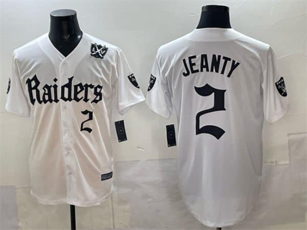 Las Vegas Raiders #2 Ashton Jeanty White 'Gothic Sin City Shadows Edition' With 65th Anniversary Patch Vapor Limited Stitched Jersey