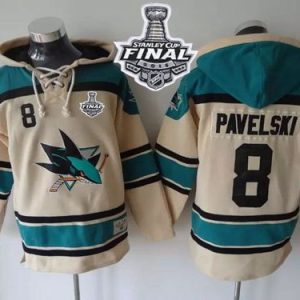 Sharks #8 Joe Pavelski Cream Sawyer Hooded Sweatshirt 2016 Stanley Cup Final Patch Stitched Jersey