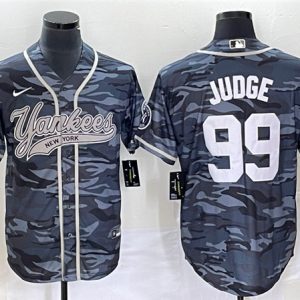 New York Yankees #99 Aaron Judge Gray Camo With Patch Cool Base Stitched Jersey