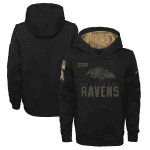 Youth Baltimore Ravens 2020 Black Salute To Service Sideline Performance Pullover Hoodie