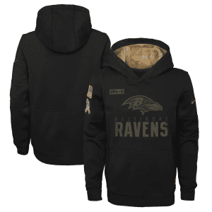 Youth Baltimore Ravens 2020 Black Salute To Service Sideline Performance Pullover Hoodie
