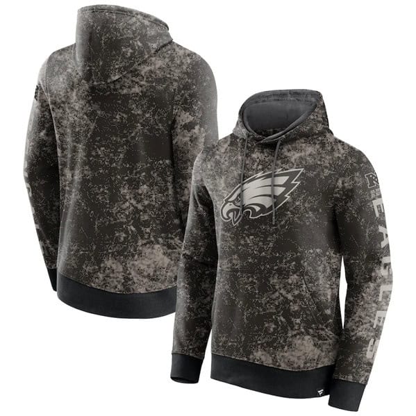 Philadelphia Eagles Black Gray Blackout Tonal Pullover Hoodie
