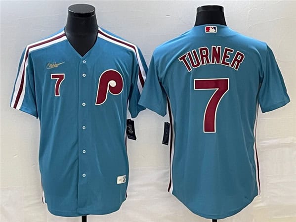 Philadelphia Phillies #7 Trea Turner Blue Cool Base With Patch Stitched Jersey