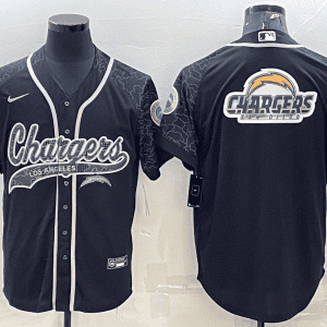 Los Angeles Chargers Black Reflective Team Big Logo With Patch Cool Base Stitched Baseball Jersey