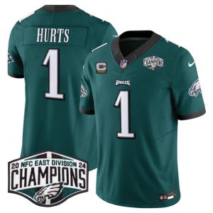 Philadelphia Eagles #1 Jalen Hurts Green 2024 NFC East Champions With 3-Star C Patch F.U.S.E. Vapor Untouchable Limited Stitched Jersey