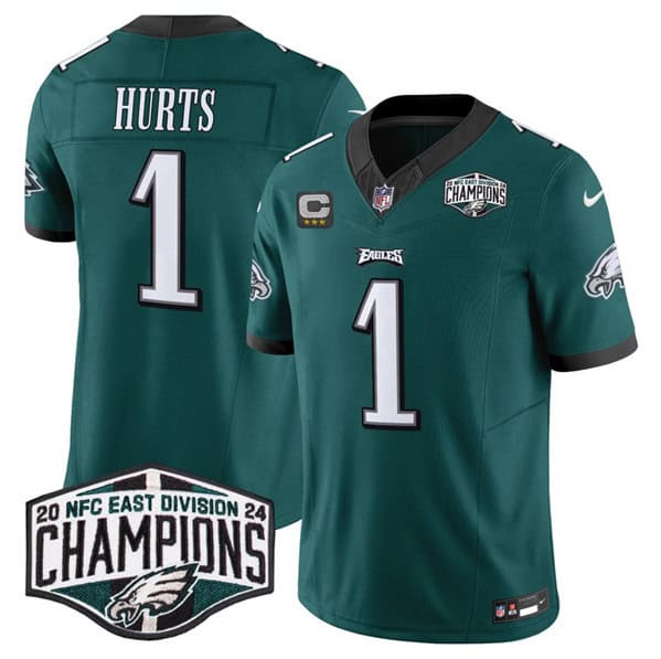 Philadelphia Eagles #1 Jalen Hurts Green 2024 NFC East Champions With 3-Star C Patch F.U.S.E. Vapor Untouchable Limited Stitched Jersey