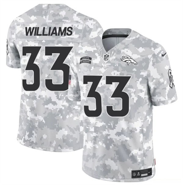 Denver Broncos #33 Javonte Williams Arctic Camo 2024 F.U.S.E. Salute To Service Limited Stitched Jersey