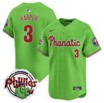 Philadelphia Phillies #3 Bryce Harper Green With Patch Stitched Jersey