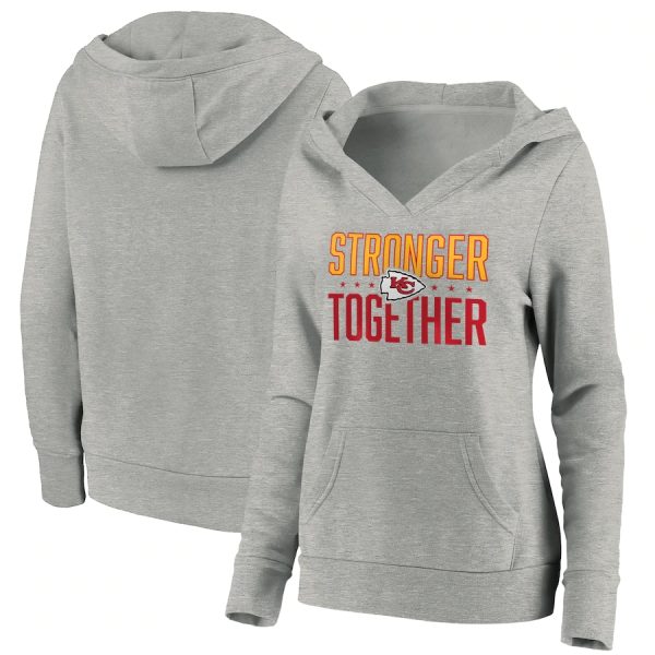 Kansas City Chiefs Heather Gray Stronger Together Crossover Neck Pullover Hoodie(Run Small)