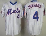 Mitchell And Ness Mets #4 Len Dykstra White Blue Strip Stitched Jersey