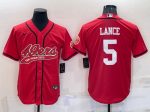 San Francisco 49ers #5 Trey Lance Red Cool Base Stitched Baseball Jersey