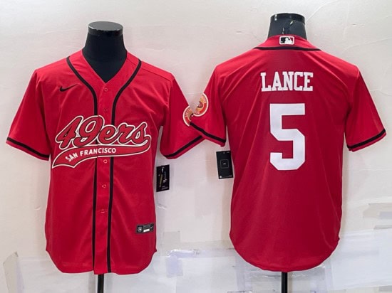 San Francisco 49ers #5 Trey Lance Red Cool Base Stitched Baseball Jersey