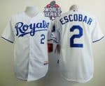Royals #2 Alcides Escobar White Cool Base W 2015 World Series Patch Stitched Jersey