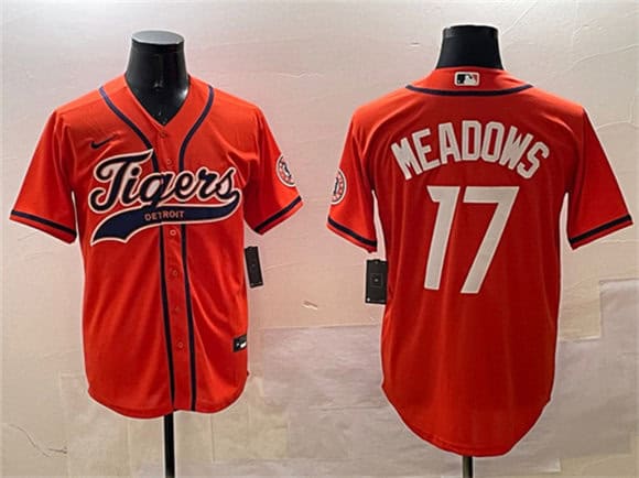 Detroit Tigers #17 Parker Meadows Orange With Patch Cool Base Stitched Jersey