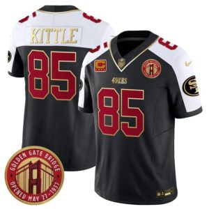 San Francisco 49ers #85 George Kittle Balck White F.U.S.E. With 4-Star C Patch Golden Gate Bridge Patch Alternate Vapor Limited Stitched Jersey