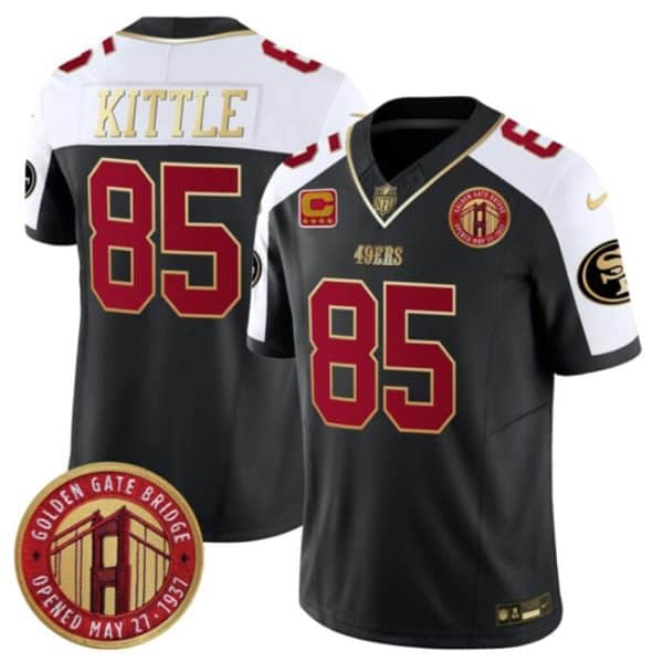 San Francisco 49ers #85 George Kittle Balck White F.U.S.E. With 4-Star C Patch Golden Gate Bridge Patch Alternate Vapor Limited Stitched Jersey