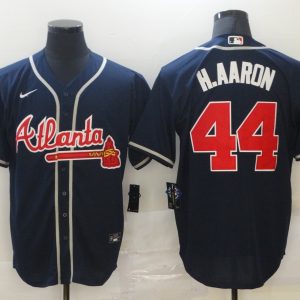 Atlanta Braves #44 Hank Aaron Navy Stitched Jersey