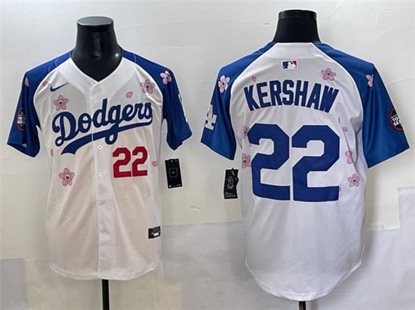 Los Angeles Dodgers #22 Clayton Kershaw White Royal 2025 Tokyo Series Limited Stitched Jersey