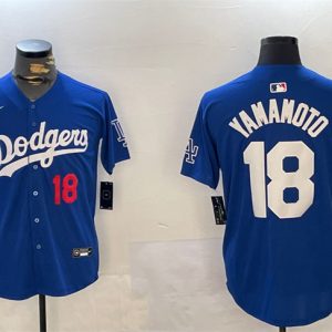 Los Angeles Dodgers #18 Yoshinobu Yamamoto Royal 2024 World Series Patch Alternate Limited Stitched Jersey