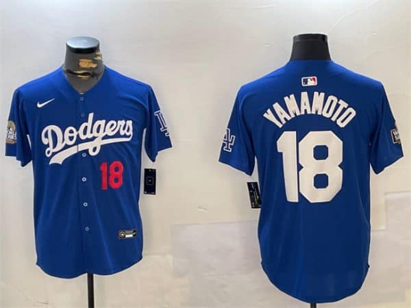Los Angeles Dodgers #18 Yoshinobu Yamamoto Royal 2024 World Series Patch Alternate Limited Stitched Jersey