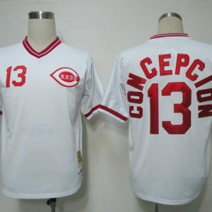 Mitchell And Ness Reds #13 Dave Concepcion White Throwback Stitched Jersey