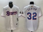 Texas Rangers #32 Evan Carter White Gold Cool Base Stitched Jersey