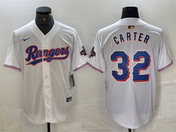 Texas Rangers #32 Evan Carter White Gold Cool Base Stitched Jersey