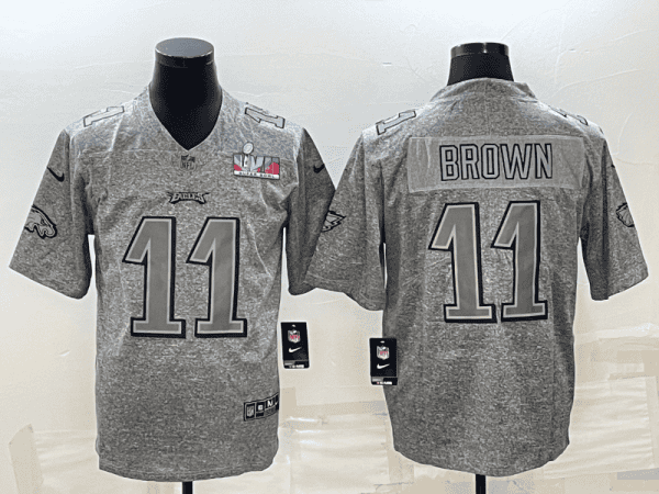 Philadelphia Eagles #11 A. J. Brown Grey Super Bowl LVII Patch Stitched Jersey