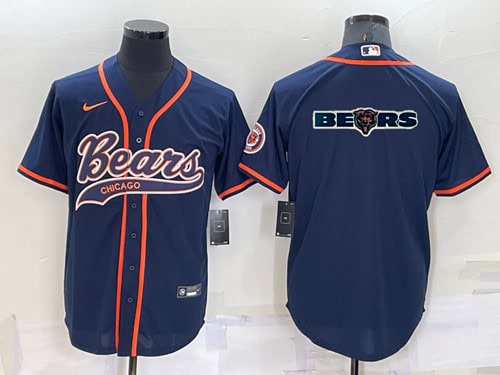 Chicago Bears Navy Team Big Logo With Patch Cool Base Stitched Baseball Jersey