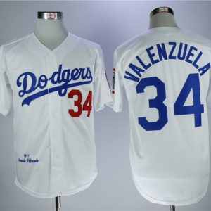 Los Angeles Dodgers #34 Fernando Valenzuela White 1981 Throwback Stitched Jersey
