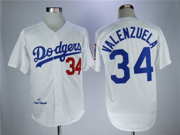 Los Angeles Dodgers #34 Fernando Valenzuela White 1981 Throwback Stitched Jersey