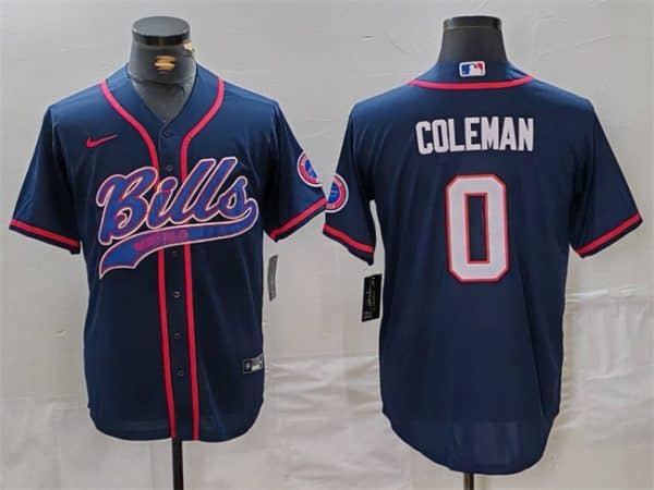 Buffalo Bills #0 Keon Coleman Navy With Patch Cool Base Stitched Jersey