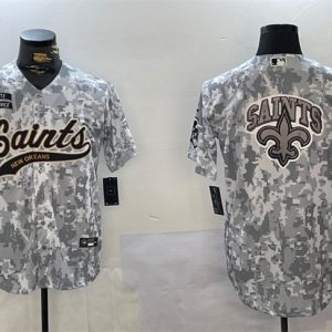 New Orleans Saints Team Big Logo 2024 Arctic Camo Salute To Service Stitched Jersey