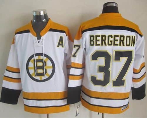 Bruins #37 Patrice Bergeron White CCM Throwback Stitched Jersey