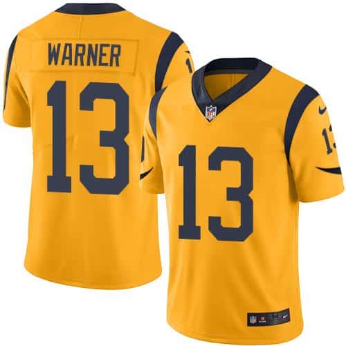 Rams #13 Kurt Warner Gold Stitched Limited Rush Nike Jersey