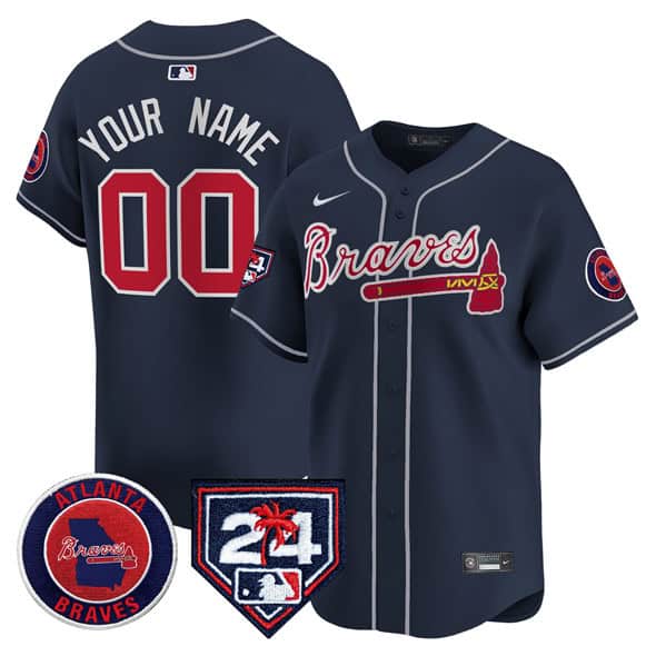 Atlanta Braves Customized Navy 2024 Spring Training Patch Limited Stitched Jersey