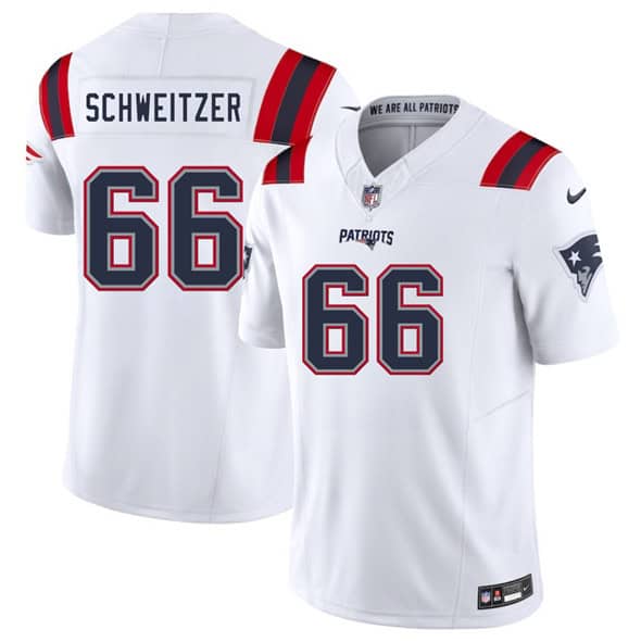 New England Patriots #66 Wes Schweitzer White 2025 F.U.S.E. Vapor Limited Stitched Jersey