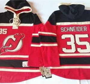 Devils #35 Cory Schneider Red Sawyer Hooded Sweatshirt Stitched Jersey