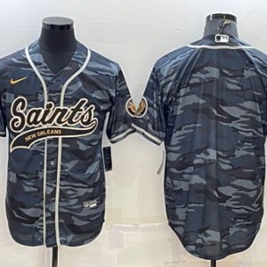 New Orleans Saints Blank Gray Camo With Patch Cool Base Stitched Baseball Jersey