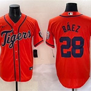 Detroit Tigers #28 Javier B¨¢ez Orange With Patch Cool Base Stitched Jersey