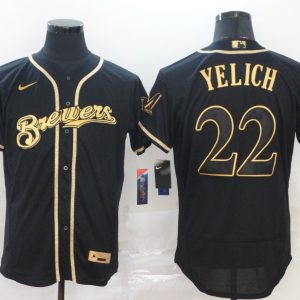 Milwaukee Brewers #22 Christian Yelich Blank 2020 Black Golden Flex Base Stitched Jersey