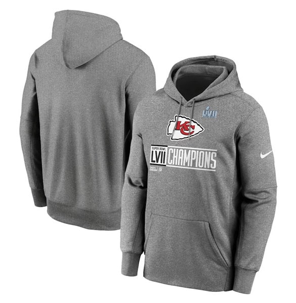 Kansas City Chiefs Gray Super Bowl LVII Champions Logo Fleece Pullover Hoodie