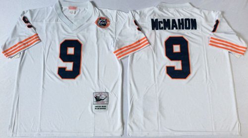 Mitchell Ness Bears #9 Jim McMahon White Big No. Throwback Stitched Jersey