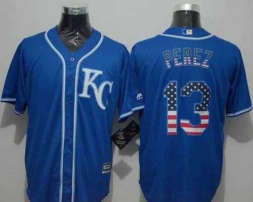 Royals #13 Salvador Perez Blue USA Flag Fashion Stitched Jersey