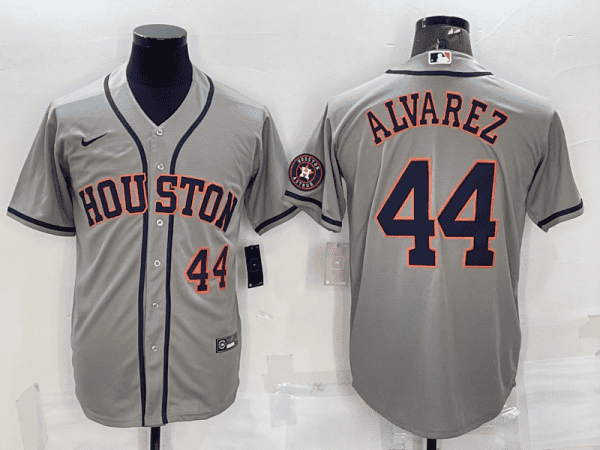 Houston Astros #44 Yordan Alvarez Grey With Patch Cool Base Stitched Jersey