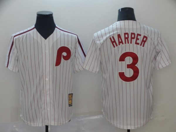 Philadelphia Phillies #3 Bryce Harper White Throwback Stitched Jersey