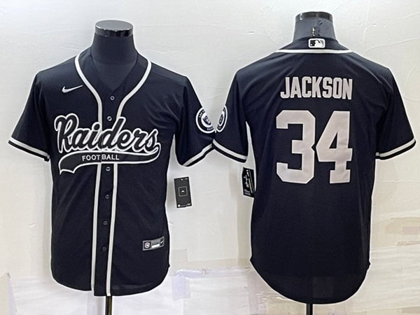 Las Vegas Raiders #34 Bo Jackson Black Cool Base Stitched Baseball Jersey